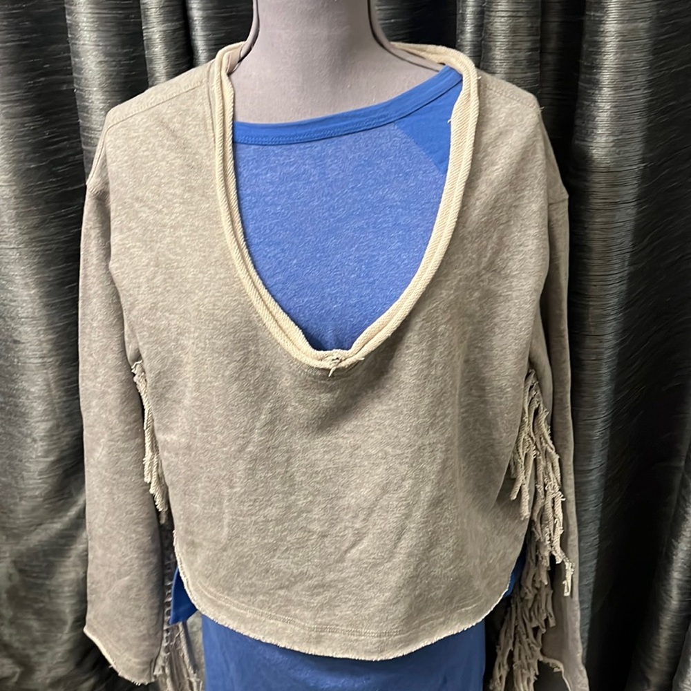Free People Oversized Fringe Sleeve Sweatshirt Size XS